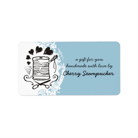 Kies kleur doodle naald draad naaiende naaister etiket (Voorkant)