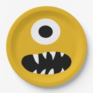 Kies Kleur Kinder Gekke Monster Face Yellow Party Papieren Bordje