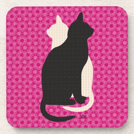 Kies Kleur Zwart Wit Kat Duo Yin Yang Style Bier Onderzetter (Voorkant)