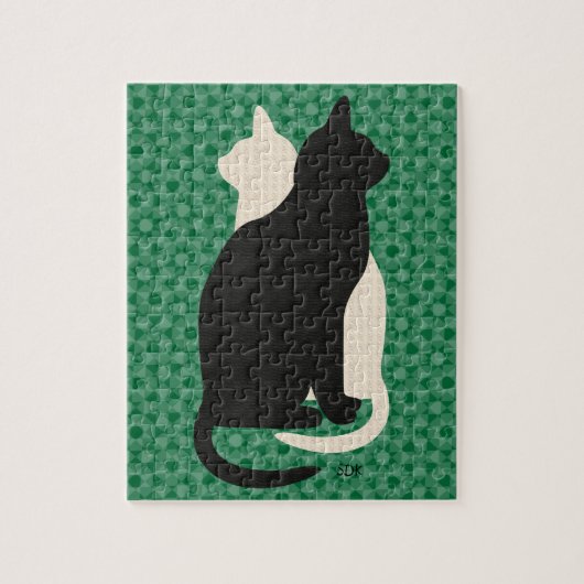 Kies Kleur Zwart Wit Kat Duo Yin Yang Style Legpuzzel (Verticaal)