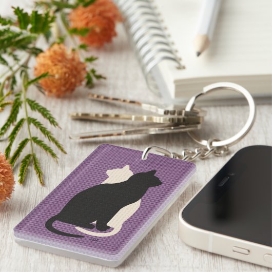 Kies Kleur Zwart Wit Kat Duo Yin Yang Style Sleutelhanger (Voorkant Rechts)