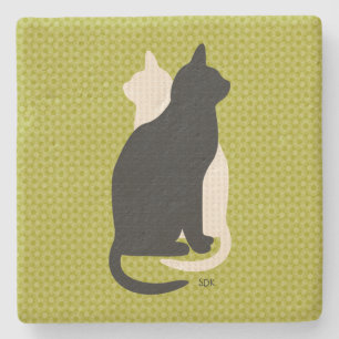 Kies Kleur Zwart Wit Kat Duo Yin Yang Style Stenen Onderzetter