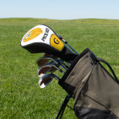 Kies me emoji wit & geel monogram golfheadcover (Insitu)
