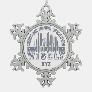 Kies uw aangepaste Weapon-ornament voor monogram Tin Sneeuwvlok Ornament