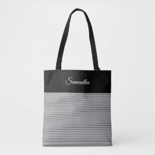 Kies uw eigen kleur Eenvoudig Stripes en naam Tote Bag