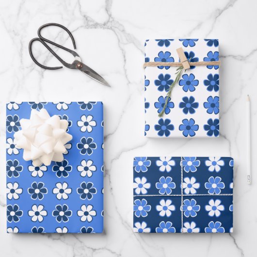 Kies uw eigen kleuren - Fun Retro Flowers Inpakpapier Vel (Voorkant)