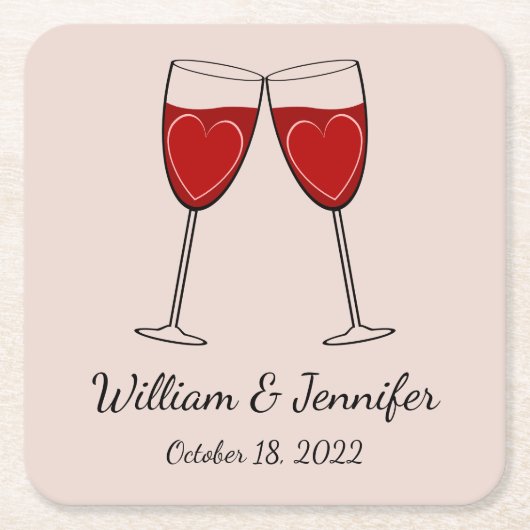 Kies uw eigen kleurenwijnglas en -harthuwelijk kartonnen onderzetters (Voorkant)