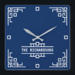 Kies uw gekleurde art deco-omgrenzingsgeometrische vierkante klok<br><div class="desc">Creëer uw eigen coole retro-monogram met dit Kunst deco-geïnspireerde grensontwerp. Vervang de steekproeftekst met uw voor een gepersonaliseerd cadeau. De achtergrondkleur is volledig aanpasbaar zodat u deze kunt aanpassen aan uw decor of favoriete kleur. Klik gewoon op de link Details en klik vervolgens op de link Klik om de link...</div>