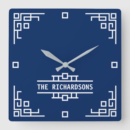 Kies uw gekleurde art deco-omgrenzingsgeometrische vierkante klok (Voorkant)