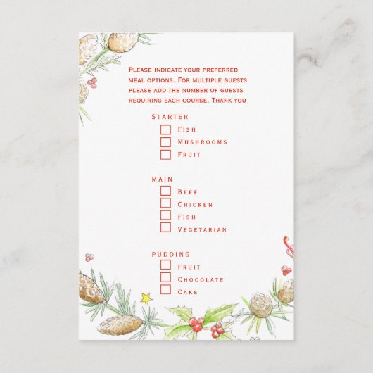 Kies uw kerstkeuzevaarten voor de maaltijd informatiekaartje (Achterkant)