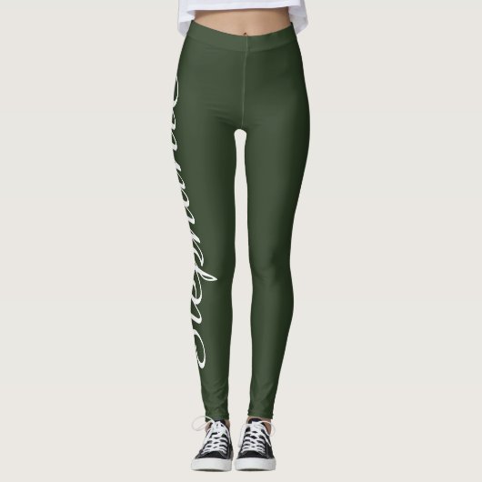 KIES UW KLEUR, groene Jumbo Script Name, Yoga Leggings (Voorkant)