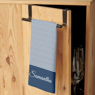 Kies uw Kleur Moderne Minimale Stripes en Naam Theedoek