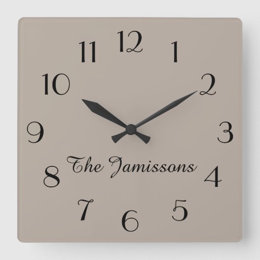Kies Uw Kleur, of Standaard Greige Vierkante Klok (Voorkant)