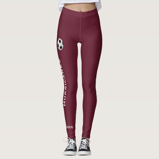 KIES UW KLEUR Voetbalteam, Naam, Bourgondië Leggings (Voorkant)