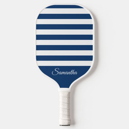Kies uw kleuren stripes - marineblauw en wit pickleball paddle (Voorkant)