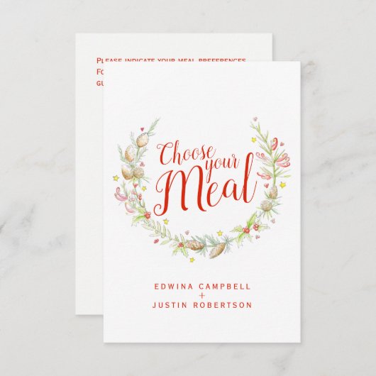 Kies uw maaltijd Kerst maaltijd opties behuizing Informatiekaartje (Voorkant / Achterkant)