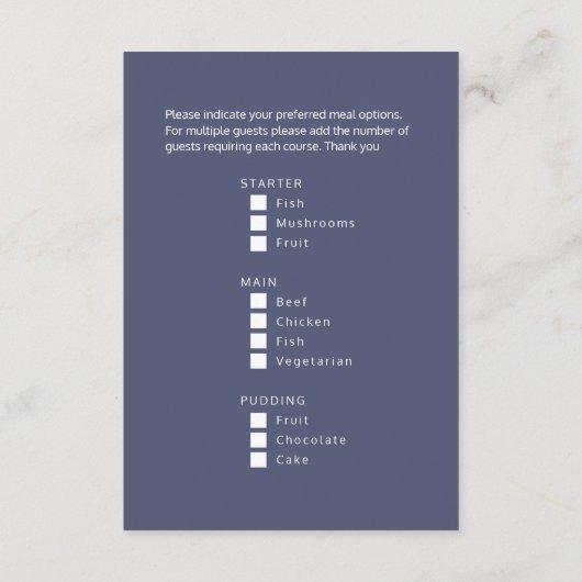 Kies uw maaltijd Kerstmis sneeuw meer blauwe bomen Informatiekaartje (Achterkant)