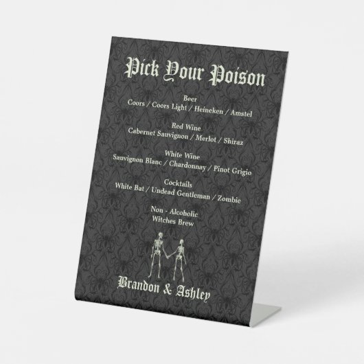 Kies uw Poison Elegant Skeletons Bar Menu Reclamebord Met Voetstuk (Voorkant)