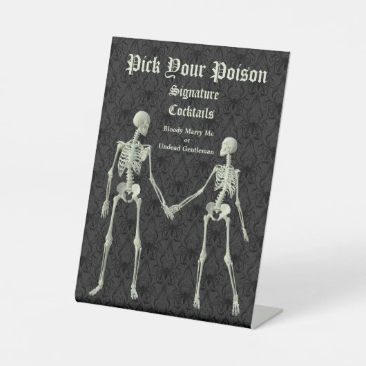 Kies uw Poison Elegant Skeletons Drink Menu Reclamebord Met Voetstuk (Voorkant)