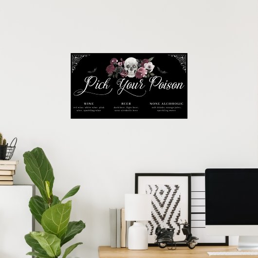 Kies uw Poison Floral Scull Gothic Wedding Menu Poster (Thuiskantoor)