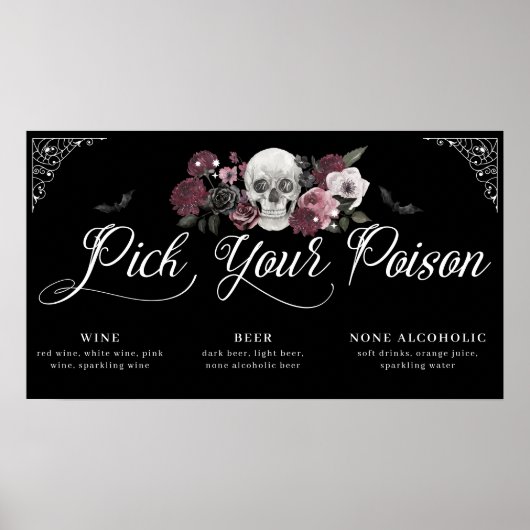 Kies uw Poison Floral Scull Gothic Wedding Menu Poster (Voorkant)