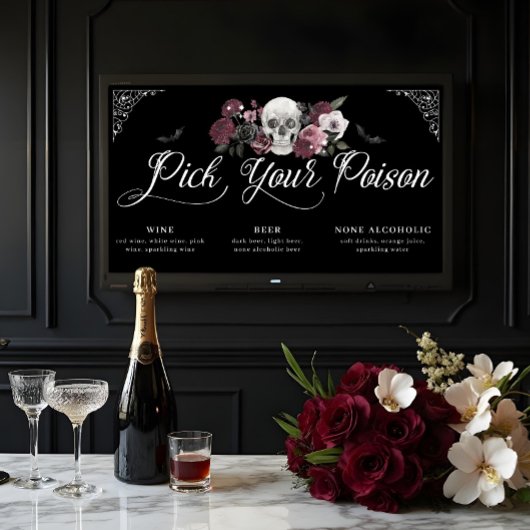 Kies uw Poison Floral Scull Gothic Wedding Menu Poster