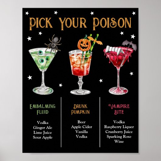 Kies uw Poison Halloween 3 Cocktail Menu Poster (Voorkant)