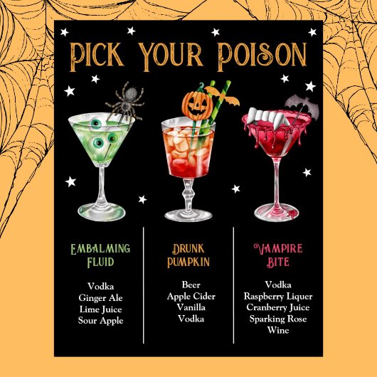 Kies uw Poison Halloween 3 Cocktail Menu Poster