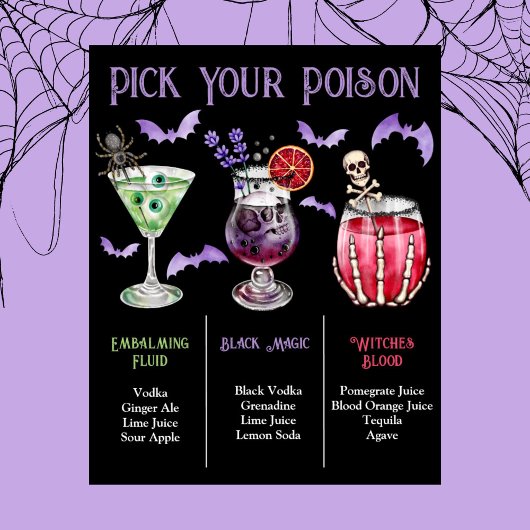 Kies uw Poison Halloween 3 Cocktail Menu Poster