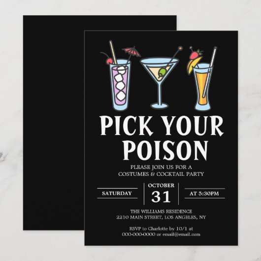 Kies uw Poison Halloween Adult Cocktail Party Kaart (Voorkant / Achterkant)