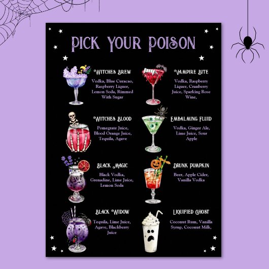 Kies uw Poison Halloween Cocktail Menu Poster