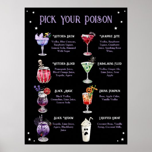 Kies uw Poison Halloween Cocktail Menu Poster (Voorkant)