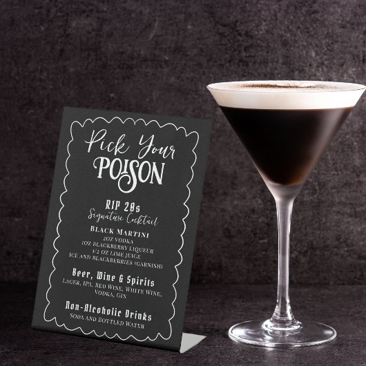 Kies uw Poison RIP 20s Bar Drink Lijst Reclamebord Met Voetstuk
