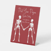 Kies uw Poison Skelet Bruiloft Rode Drink Menu Reclamebord Met Voetstuk (Voorkant)