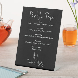 Kies uw Poison Skelet Bruiloft Zwart Bar Menu Reclamebord Met Voetstuk