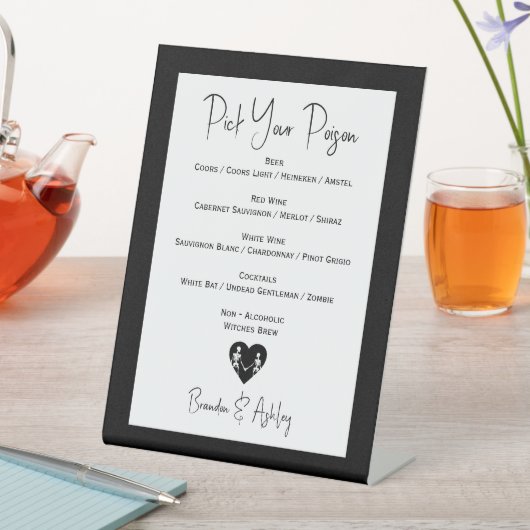 Kies uw Poison Skelet Wedding White Bar Menu Reclamebord Met Voetstuk (Insitu)