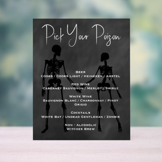 Kies uw Poison Skeleton Wedding Bar Menu Acryl Bord (Neutraal)