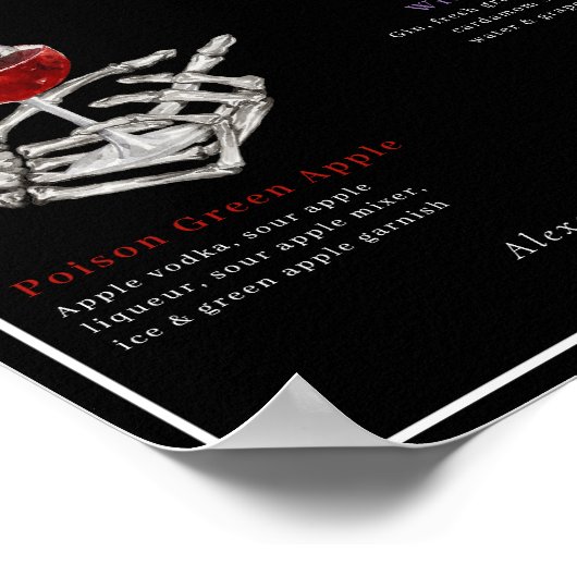 Kies uw Poison Skeleton Wedding Cocktails Drink Poster (Hoek)