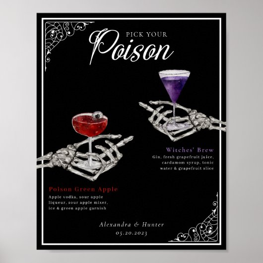 Kies uw Poison Skeleton Wedding Cocktails Drink Poster (Voorkant)