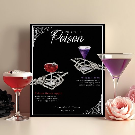 Kies uw Poison Skeleton Wedding Cocktails Drink Poster