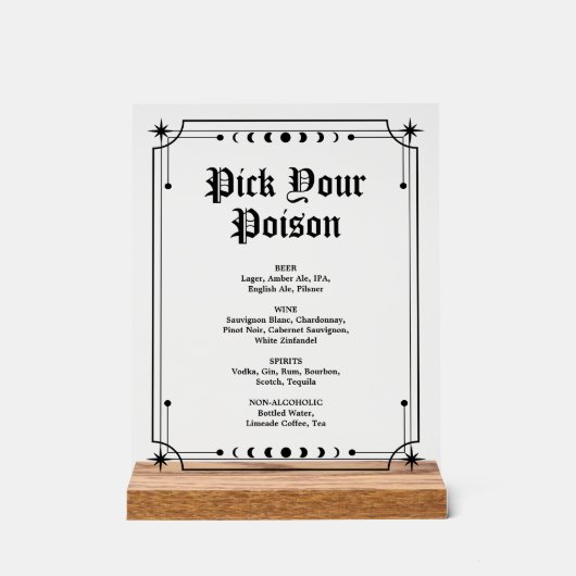 Kies uw vergif Halloween bruiloft bar Acryl Bord (Voorkant)