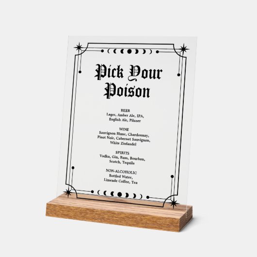 Kies uw vergif Halloween bruiloft bar Acryl Bord (Hoek)