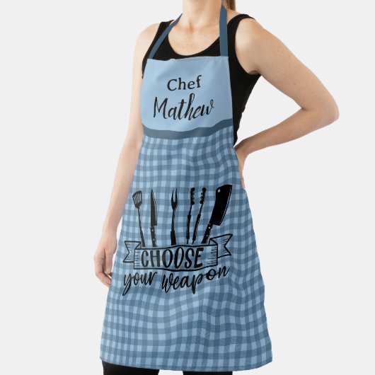 Kies uw wapen - Blauwe Buffel Plaid - BBQ Schort (Insitu)