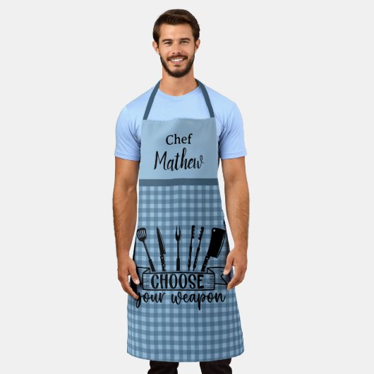 Kies uw wapen - Blauwe Buffel Plaid - BBQ Schort (Gedragen)