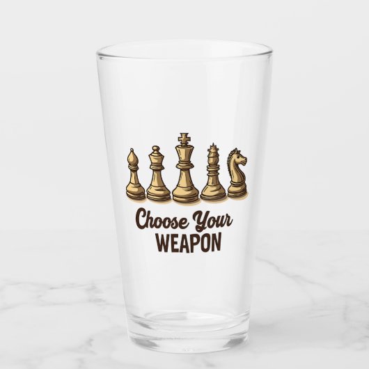 Kies uw wapen grappige schaakstukken speler glas (Voorkant)