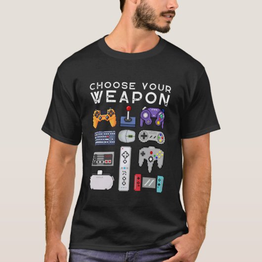 Kies uw wapen Pixel art gamepads retro T-shirt (Voorkant)