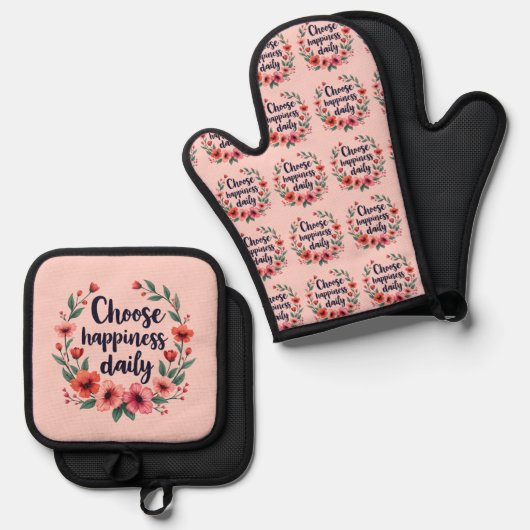 Kies voor geluk Dagelijkse Bloemenkrans Ovenwant & Pannenlap Set (Voorkant / Achterkant)