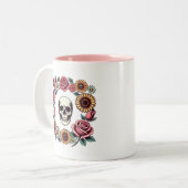 Kies voor Joy Skull and Flowers Tweekleurige Koffiemok (Voorkant links)