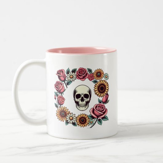 Kies voor Joy Skull and Flowers Tweekleurige Koffiemok (Links)