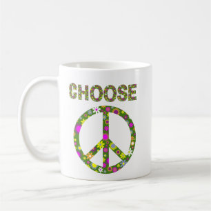 Kies voor vrede - Retro Flower Peace Sign Coffy Mo Koffiemok